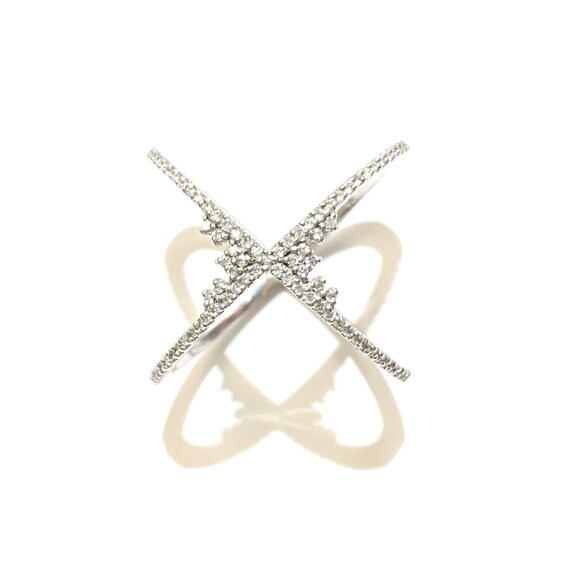 Frosted Diamond X Ring in 14k Gold