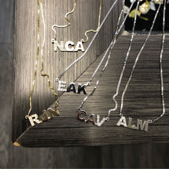 Mini Triple Initial with Single Diamond Letter Necklace in 14k Gold
