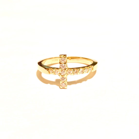 Diamond Sideways Cross Ring in 14k Gold