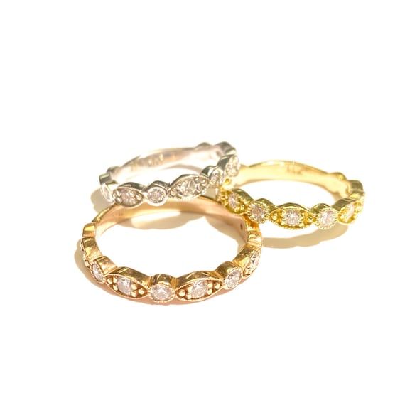 Diamond Deco Stackable Ring in 14k Gold
