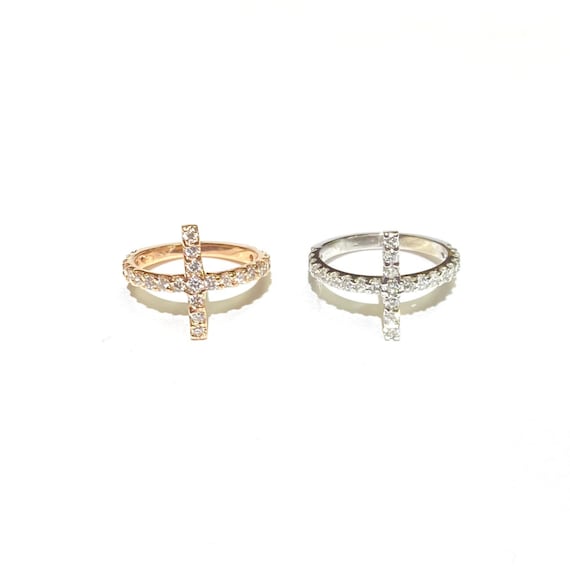 Full Diamond Sideways Cross Ring in 14k Gold