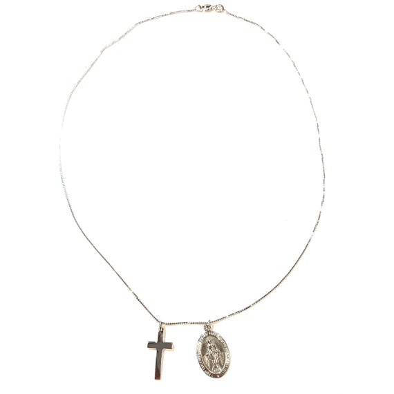 Cross and Mary Combo necklace in 14k gold
