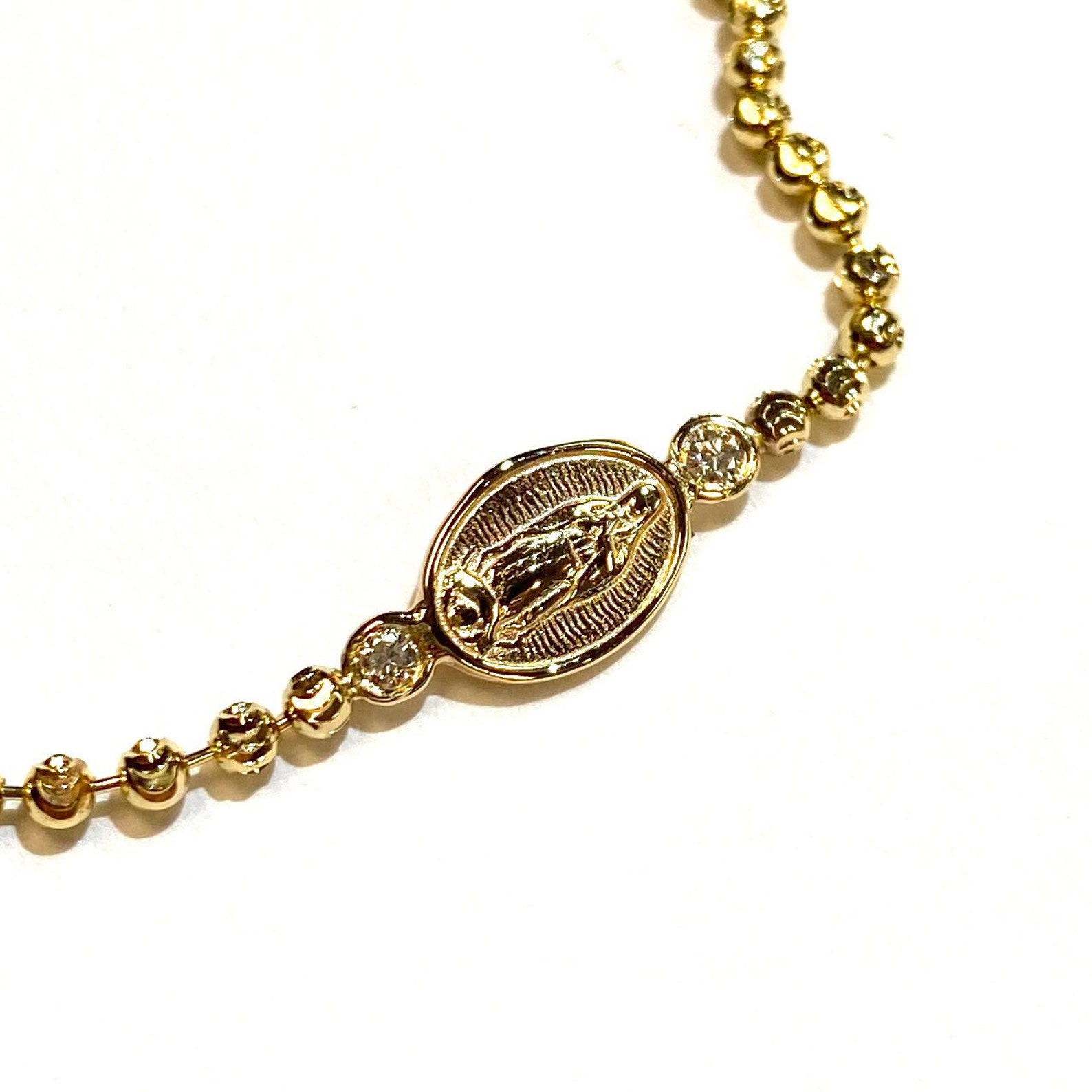 Double Diamond Virgin Mary Bracelet in 14k Gold Etsy