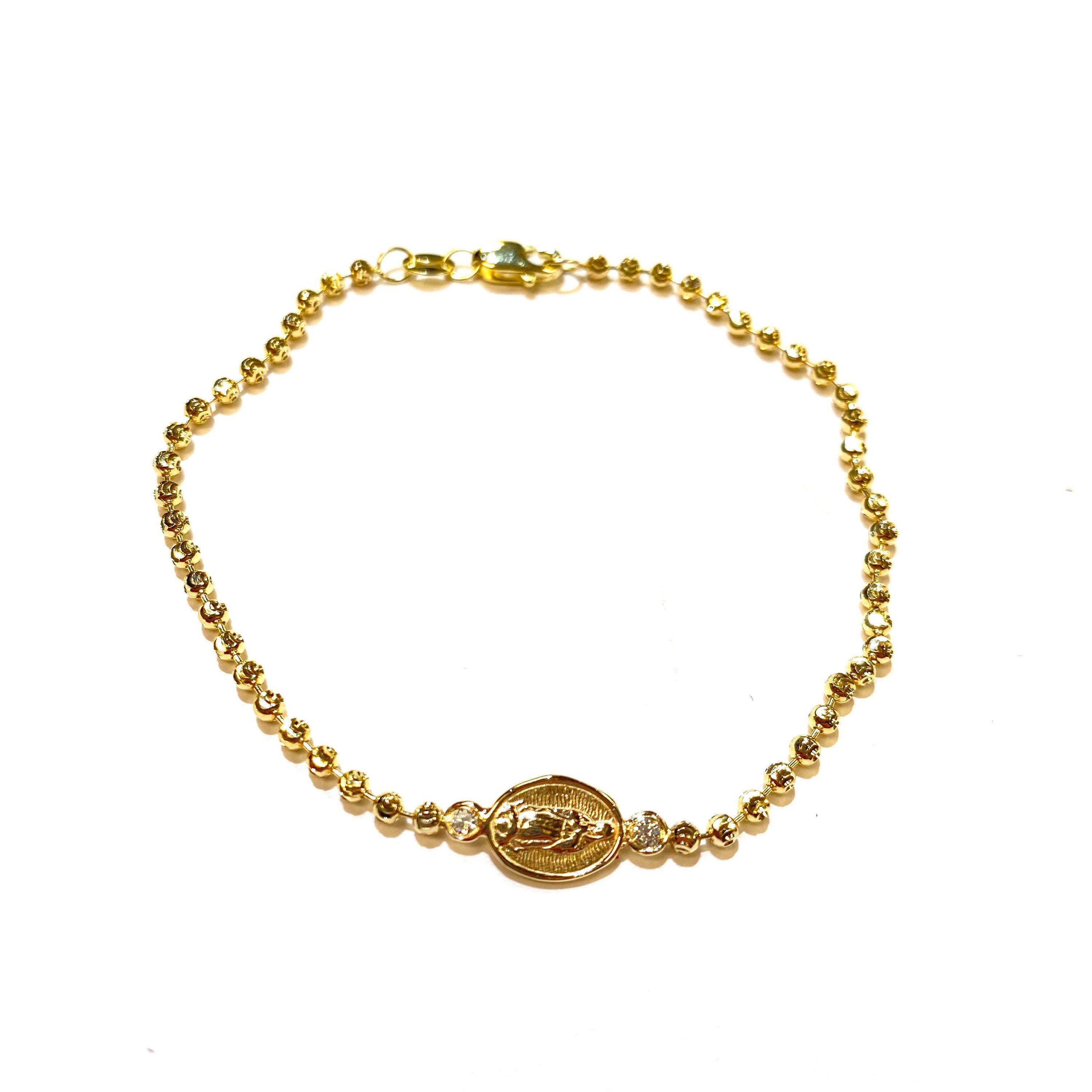Double Diamond Virgin Mary Bracelet In 14k Gold