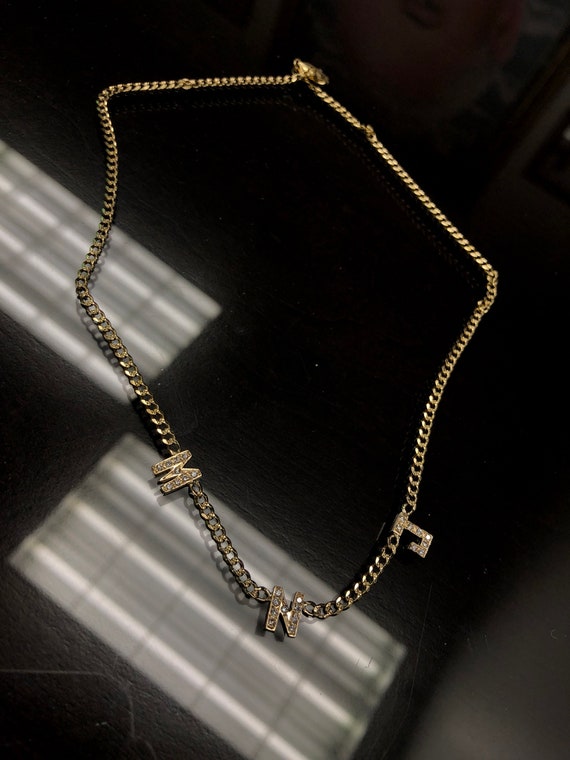 Triple Diamond Initial Curb Link Necklace in 14k