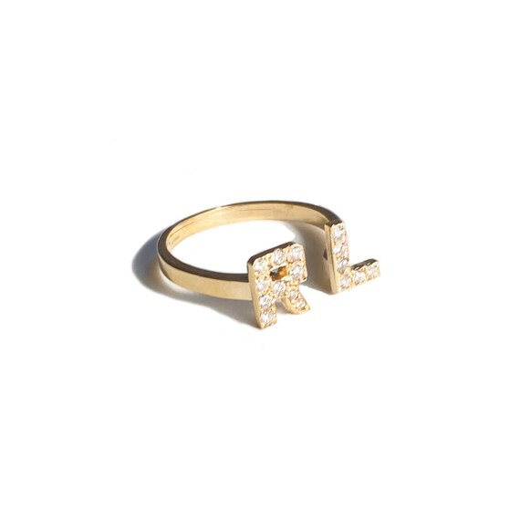 Double Initial Diamond Ring in 14k Gold