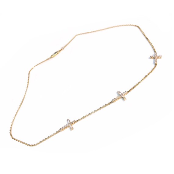 Triple Sideways Amanda Cross Choker in 14k gold