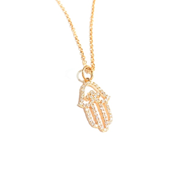 Diamond Hamsa Pendant in 14k Gold