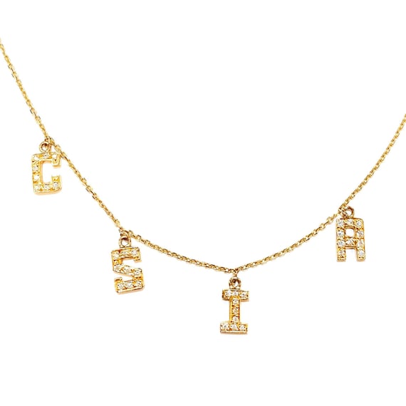 4 Diamond Initial Necklace in 14k Gold