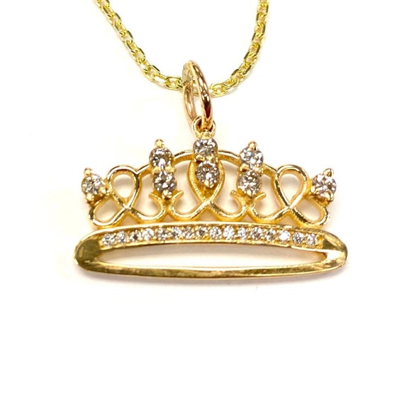 Diamant Tiara Charm in 14k Gold Etsy