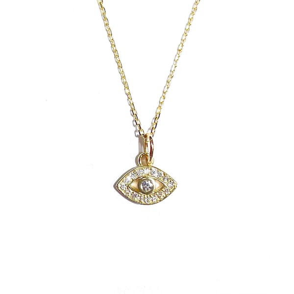 Petite Diamond Evil Eye Pendant in 14k Gold