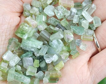 Rough Green Tourmaline Crystal Minis: Natural Mixed Shapes (Per Gram)