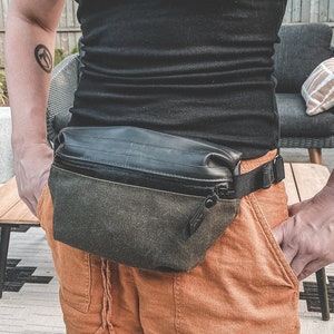 Waist Pack: Waxed canvas and inner tube Olive Green