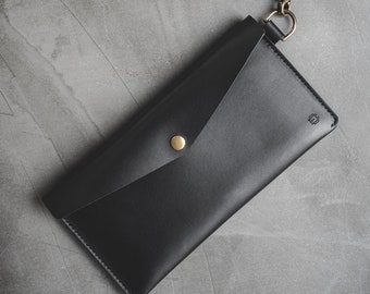 Leather Envelope Clutch - Black