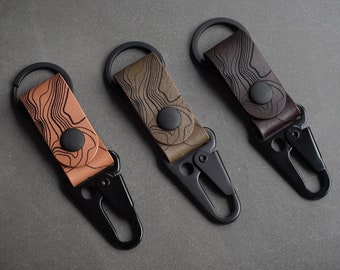 Leather Keychain - Topographic Engraved Design