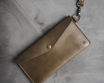 Leather Envelope Clutch - Olive Green