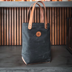 Wine Bottle Tote: Waxed Canvas & Leather