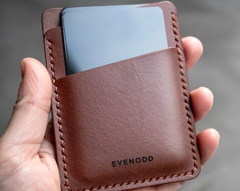 Leather Vertical Slim Wallet - Brown