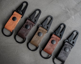 Leather Keychain - Topographic Debossed Design