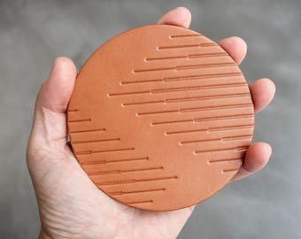 Leather Coasters - Geometric Stripe Pattern, 4 Pack