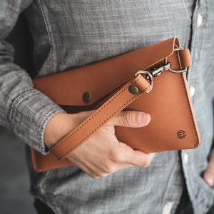 Leather Envelope Clutch - Tan