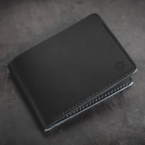 Cartera plegable de piel - Negro