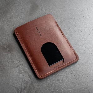 Leather Vertical Slim Wallet Brown image 2