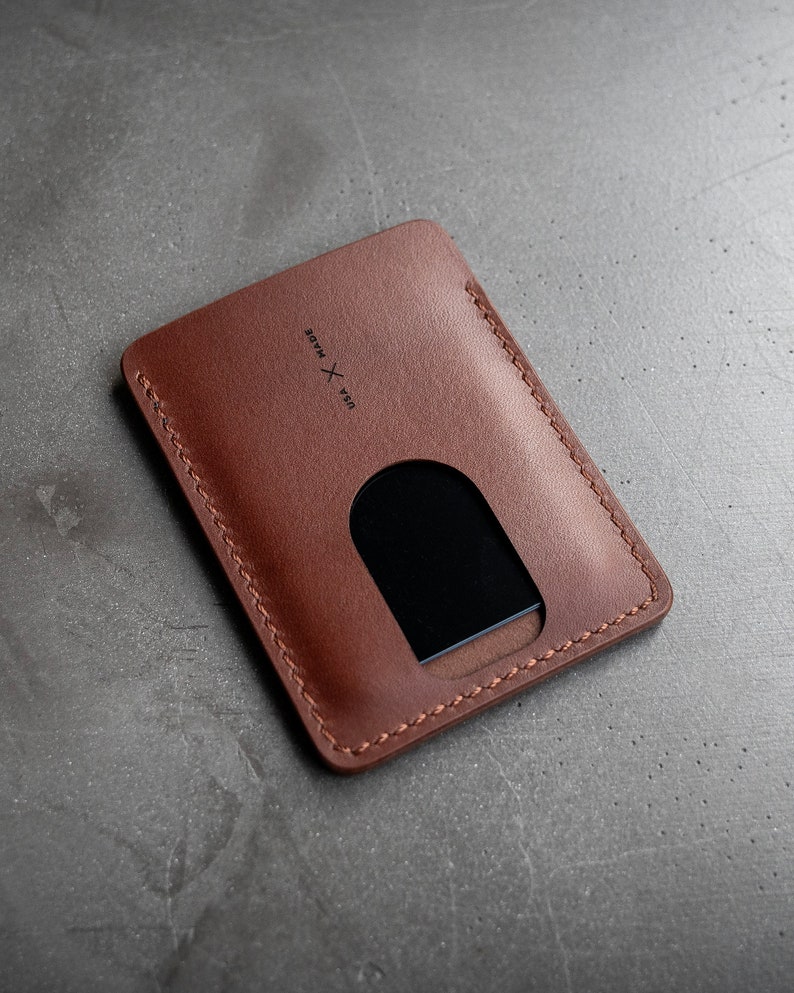 Leather Vertical Slim Wallet Brown image 2