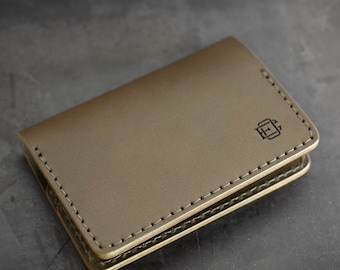 Bi-Fold Card Wallet in Olive Green Leather