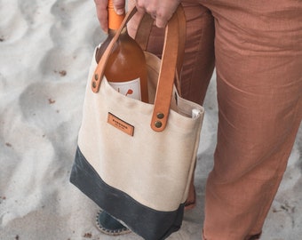 Colorbock Wine Tote: Waxed Canvas & Leather