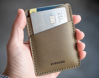 Leather Vertical Slim Wallet - Olive Green