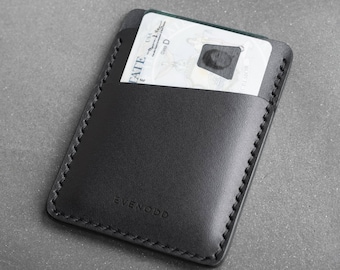 Leather Vertical Slim Wallet - Black