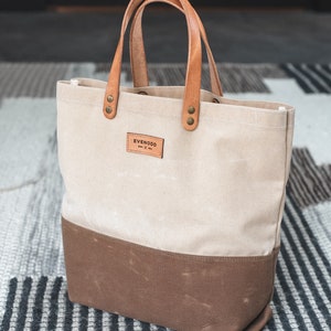 Colorblock Everyday Tote: Waxed Canvas & Leather