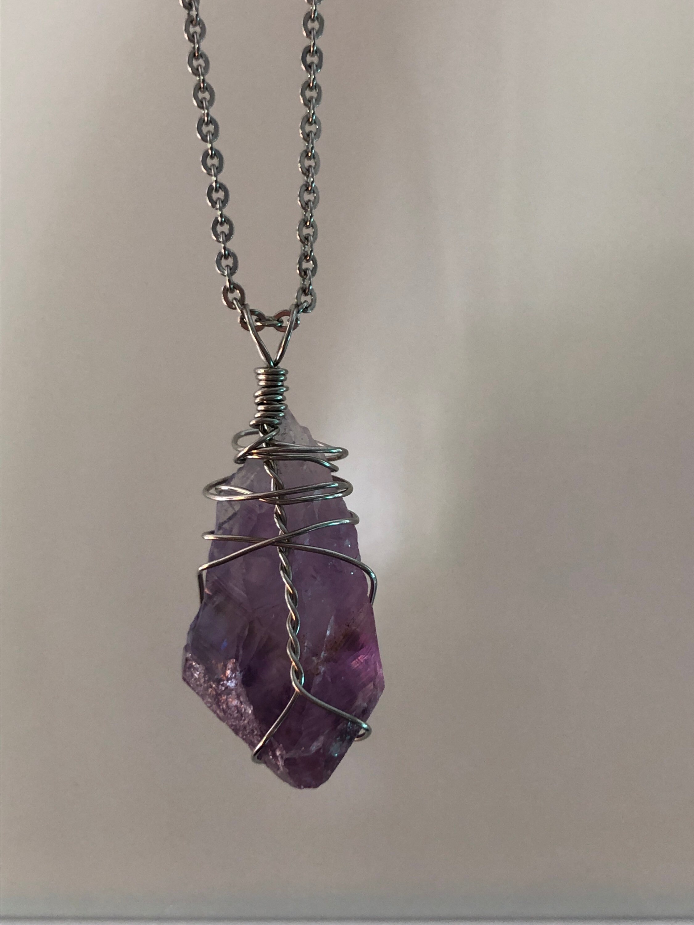 Raw Amethyst 316L Stainless Steel Wire Wrapped Healing Stone - Etsy