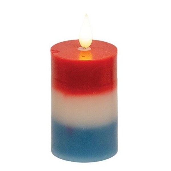 Country Primitive Americana Patriotic Realistic LED Pillar Candle 3"