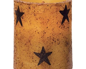 3.5" Burnt Mustard Black Star Pillar Candle w Timer