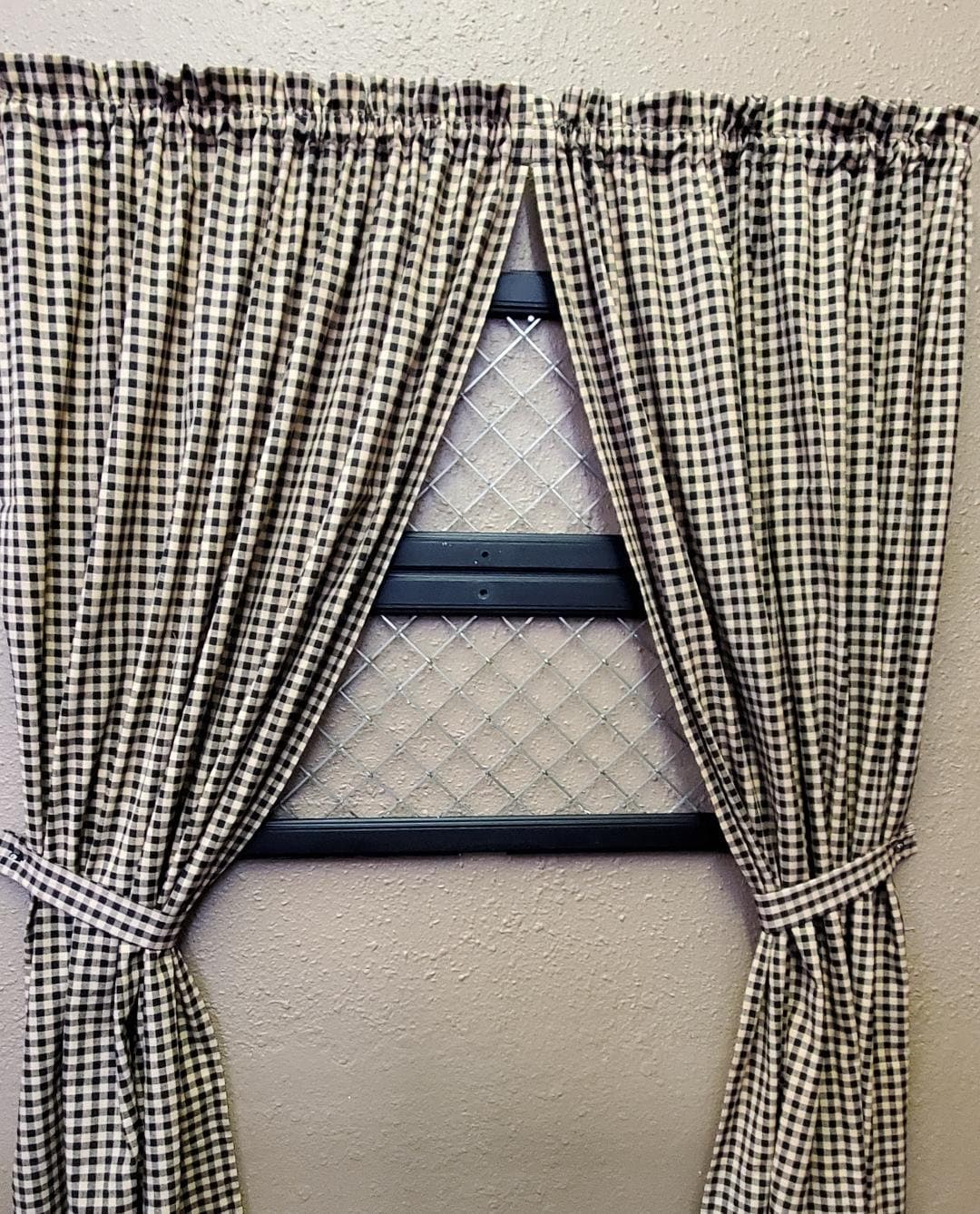 Country Primitive Black Check Homespun Curtains Panels 63\, image size:1080x1338