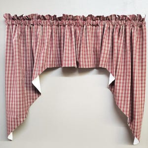 Handmade  Primitive Burgundy Plaid Homespun Swags Country Curtains Fully Lined