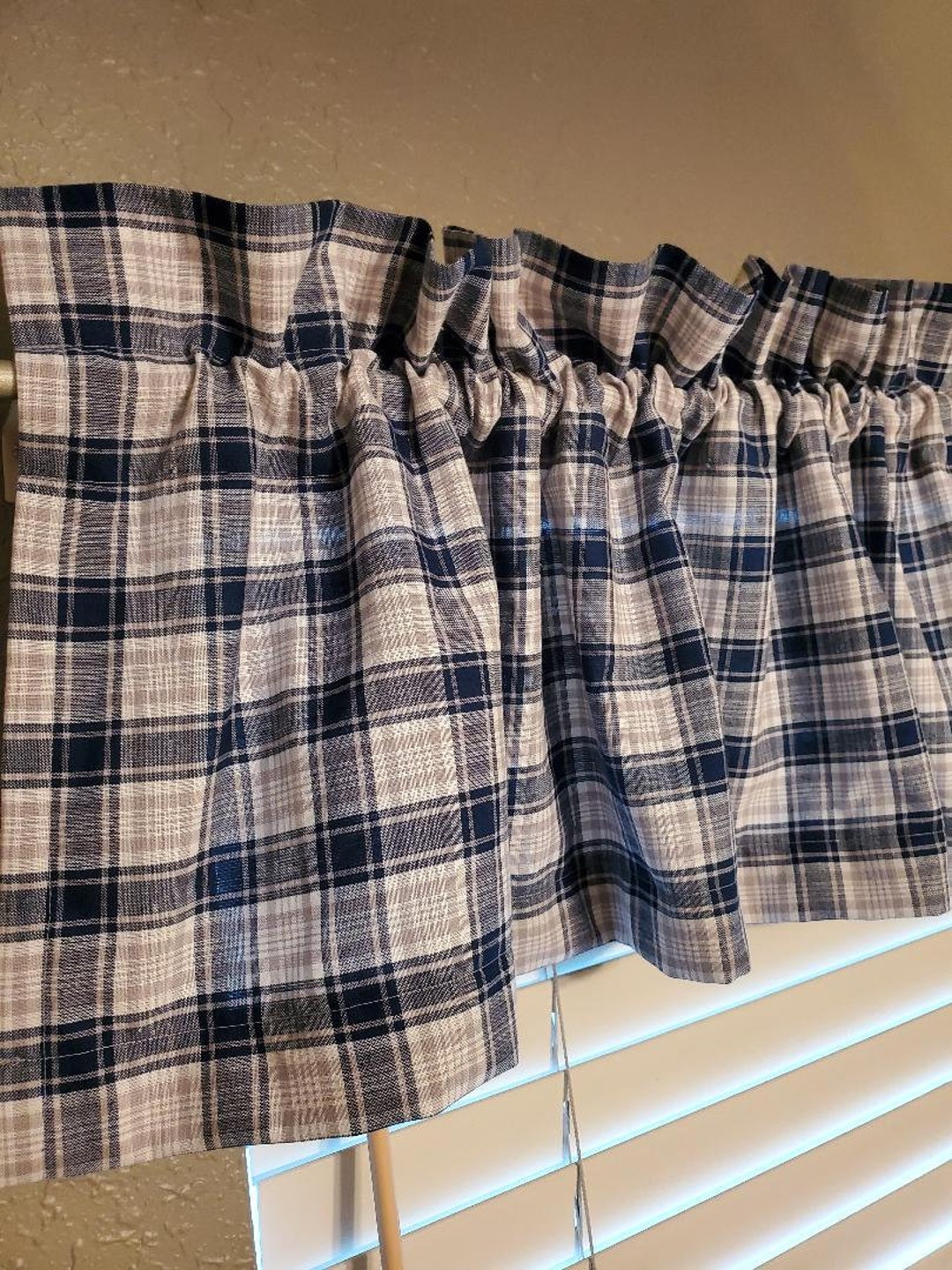 Handmade Blue Gray Plaid Check Homespun Valance Country Primitive ...