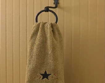 Country Primitive Wrought Iron Star Hand Towel Ring Hook