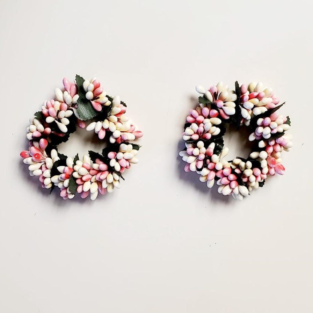 Wild Berry Rings 2 Country Primitive Cream & Pink Pip Berry Taper Candle Rings 1.5