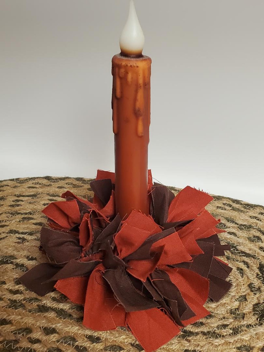 Country Primitive Fall Thanksgiving Mini Rag Wreath Taper - Etsy