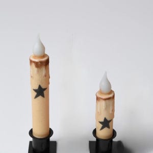 Country Primitive Black Star Battery Operated Timer Taper Candle 7&quot; or 4.5&quot;