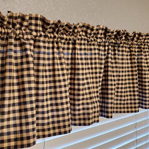 Black Check Homespun Valance Custom Made Country Curtains Handmade Primitive Curtains