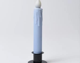 Country Primitive Light Blue Led Wax Dipped Timer Taper Candle 7"