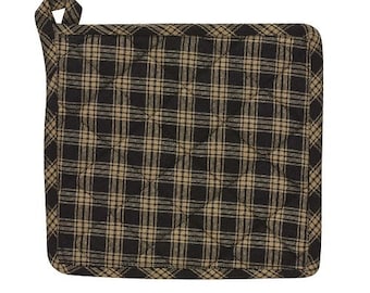 Country Primitive Sturbridge Black Plaid Homespun Pot Holder