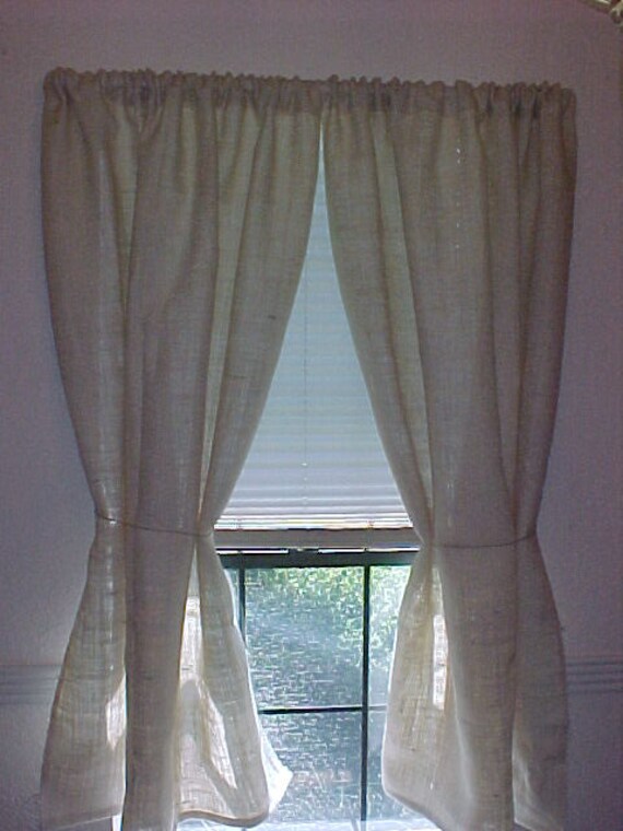 1 Pair Rustic Country Primitive Burlap Curtain Panels 84 Etsy