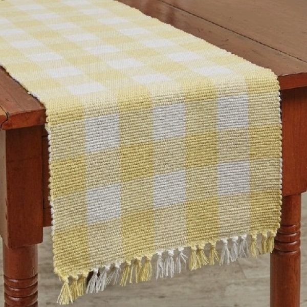 Country Primitive Farmhouse Wicklow Spring Yellow Woven Table Runner 36" or 54" Lengths