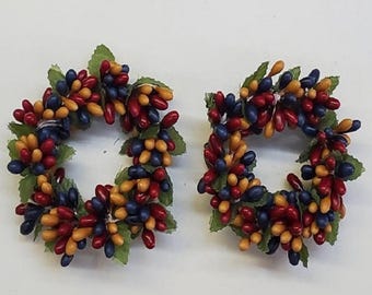 Set of 2 Country Primitive Patriotic Pip Berry Candle Rings 1.5&quot; Colonial Mix