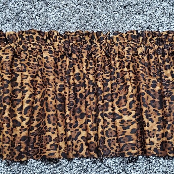 Black Brown Animal Print Leopard Valance Cheetah Curtains Custom Made 66" Wide